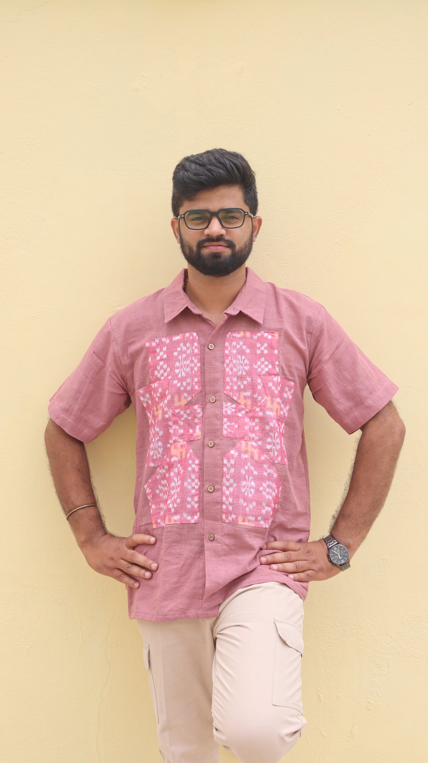 Pink Kalacotton & Sambalpuri Handloom Unisex Shirt