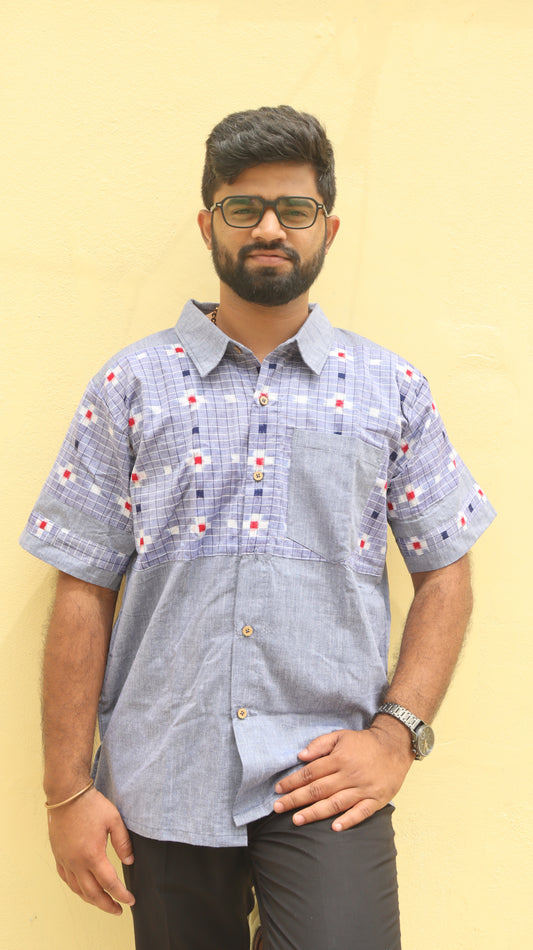 Blue Linen & Sambalpuri Handloom Unisex Shirt