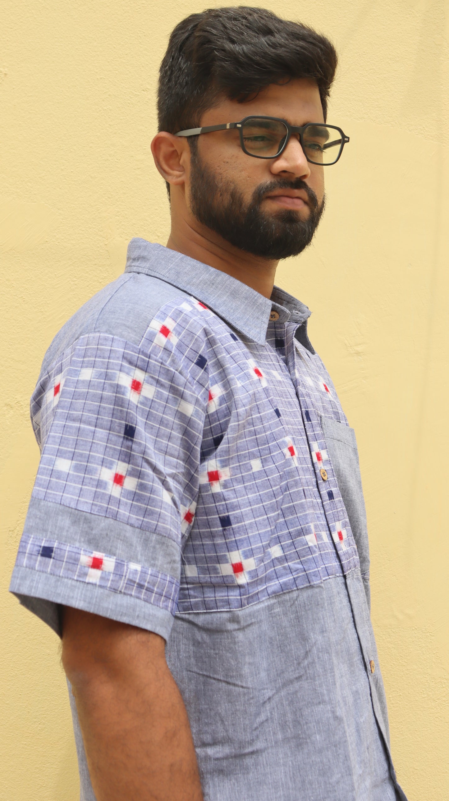 Blue Linen & Sambalpuri Handloom Unisex Shirt