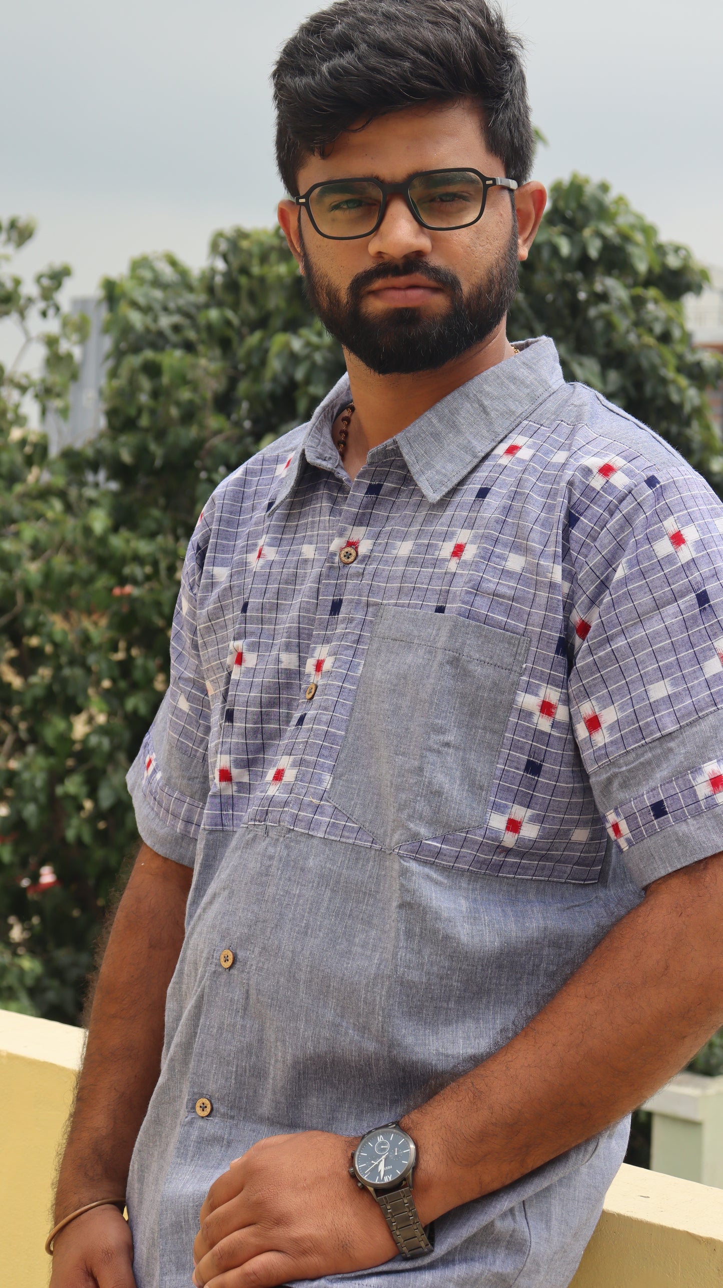Blue Linen & Sambalpuri Handloom Unisex Shirt