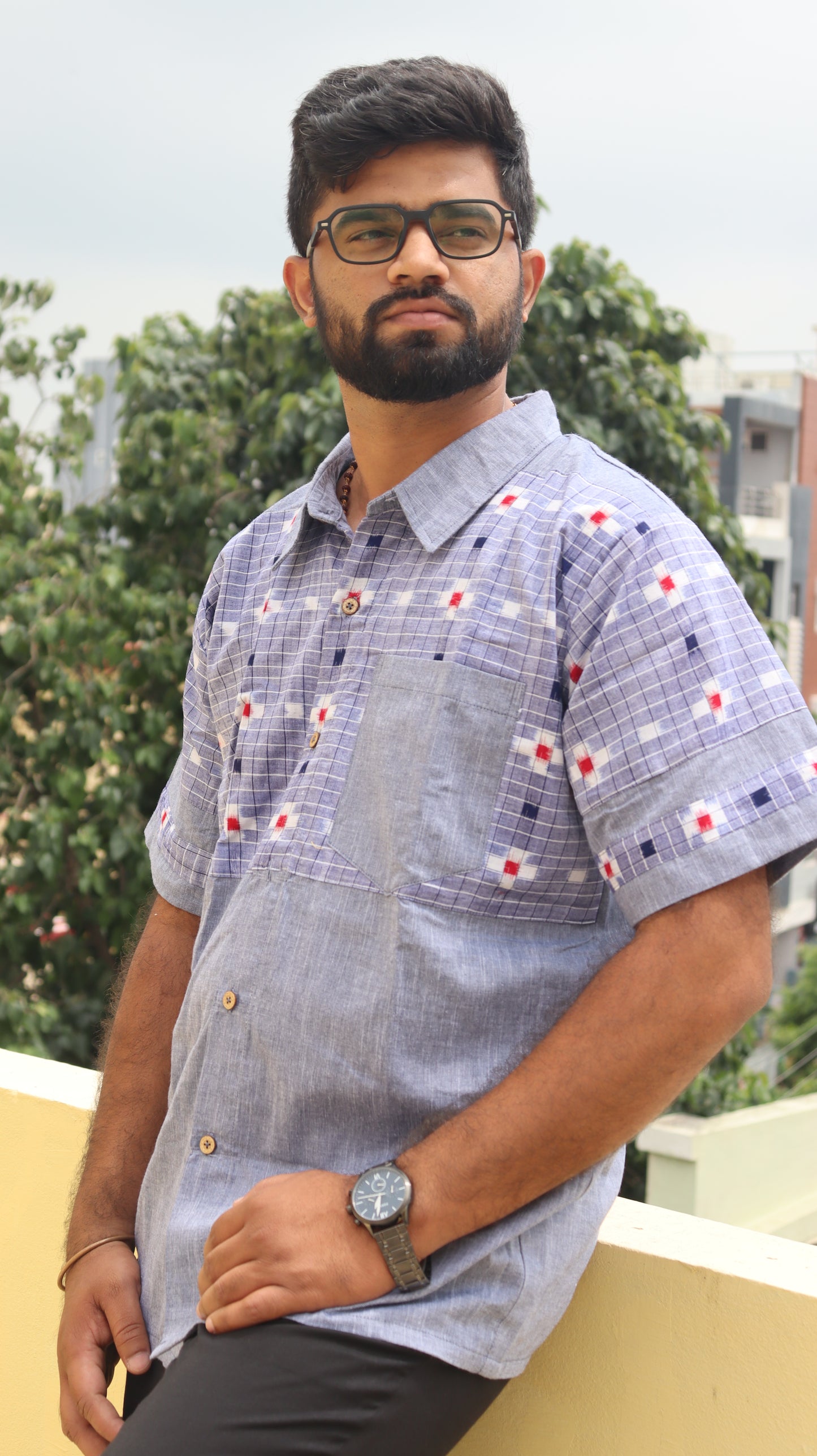 Blue Linen & Sambalpuri Handloom Unisex Shirt