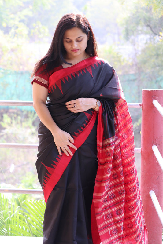 "Shyama"  Sambalpuri Tussar Silk Saree - Earthyweaves