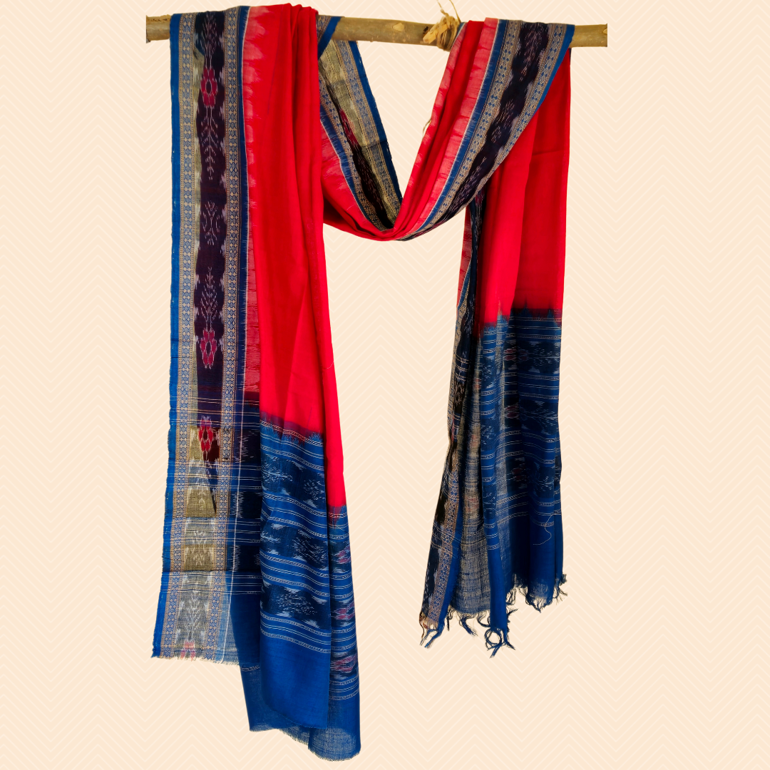 Red Sambalpuri Dupatta - Earthyweaves
