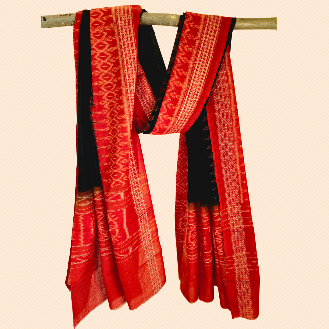 Black Sambalpuri Dupatta - Earthyweaves