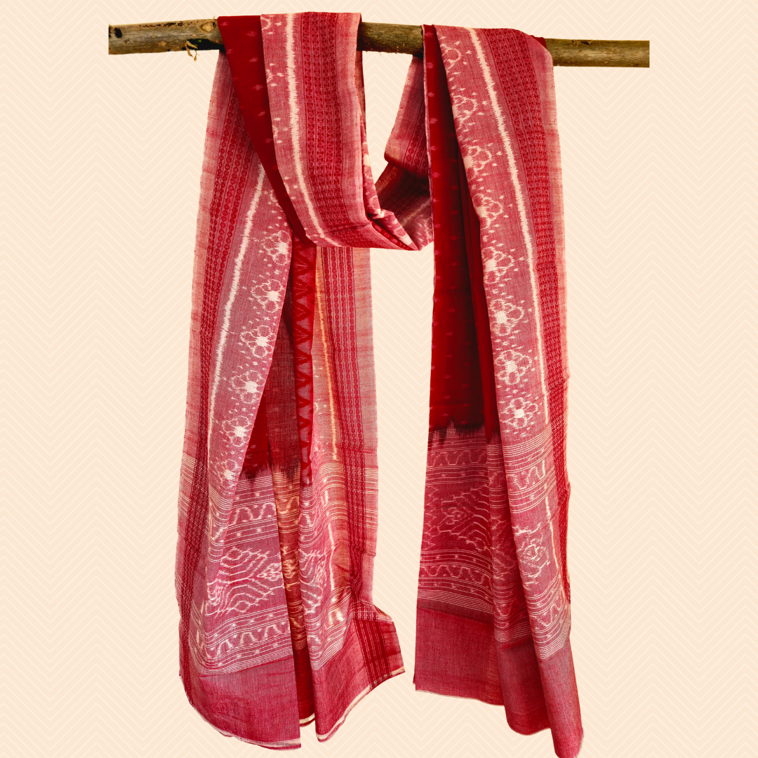 Red Sambalpuri Dupatta - Earthyweaves