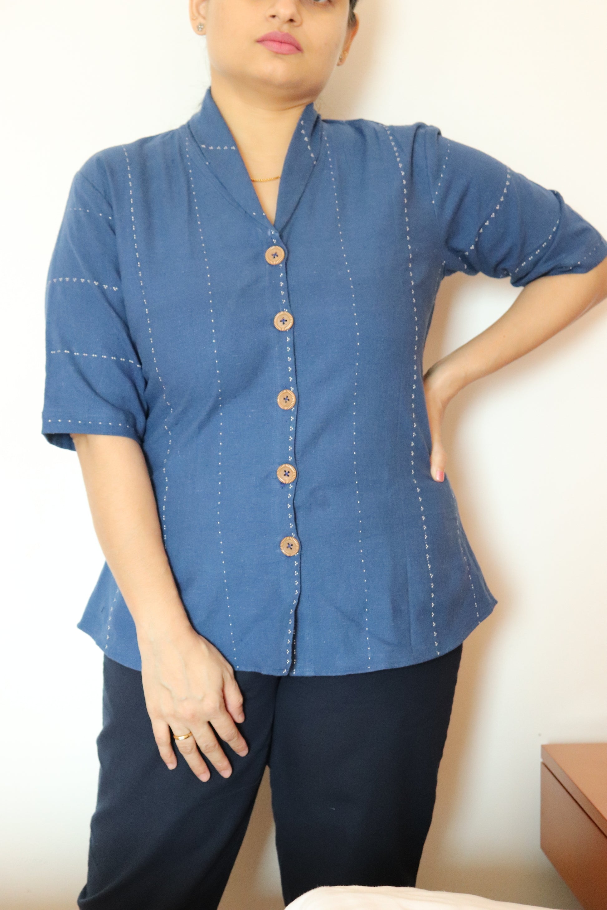 "Varunakrita" Blue Kala Cotton Top - Earthyweaves