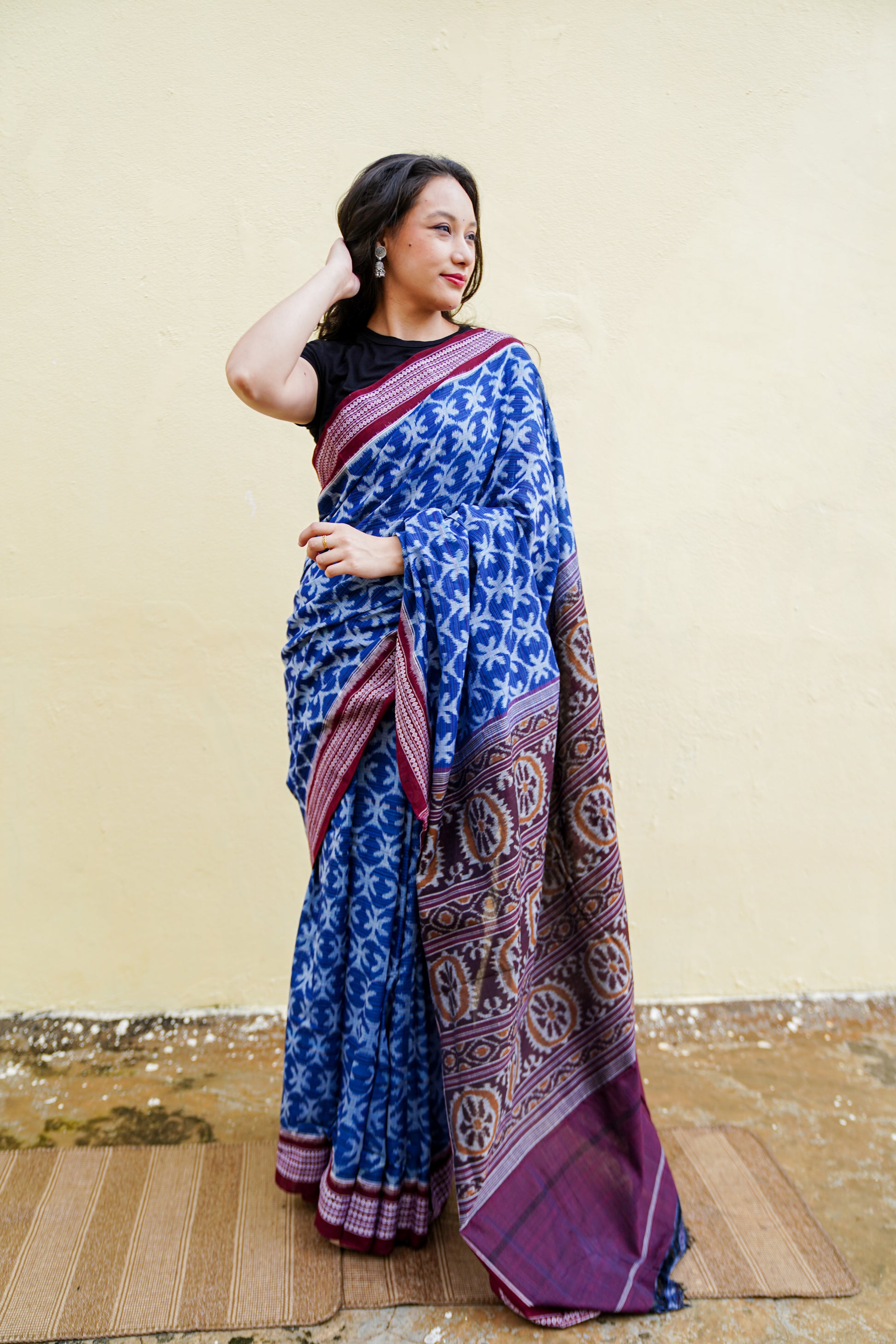 "Nilambari" Sambalpuri Cotton Saree - Earthyweaves