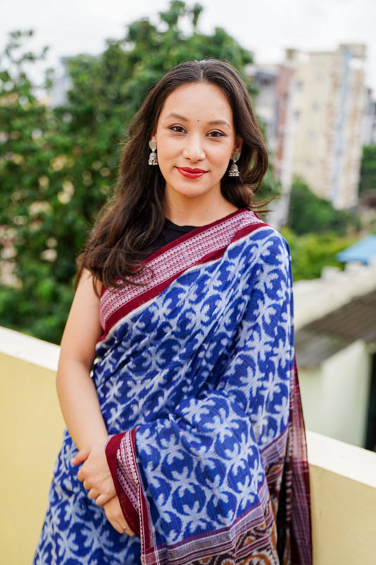 "Nilambari" Sambalpuri Cotton Saree - Earthyweaves
